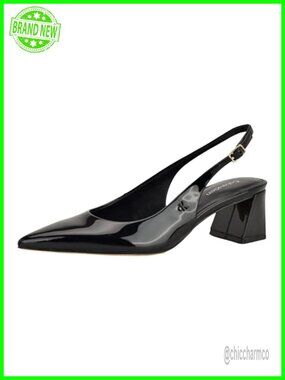 Faux Patent Leather Block Heel Pointed Toe Pump Buckle Evening Shoe